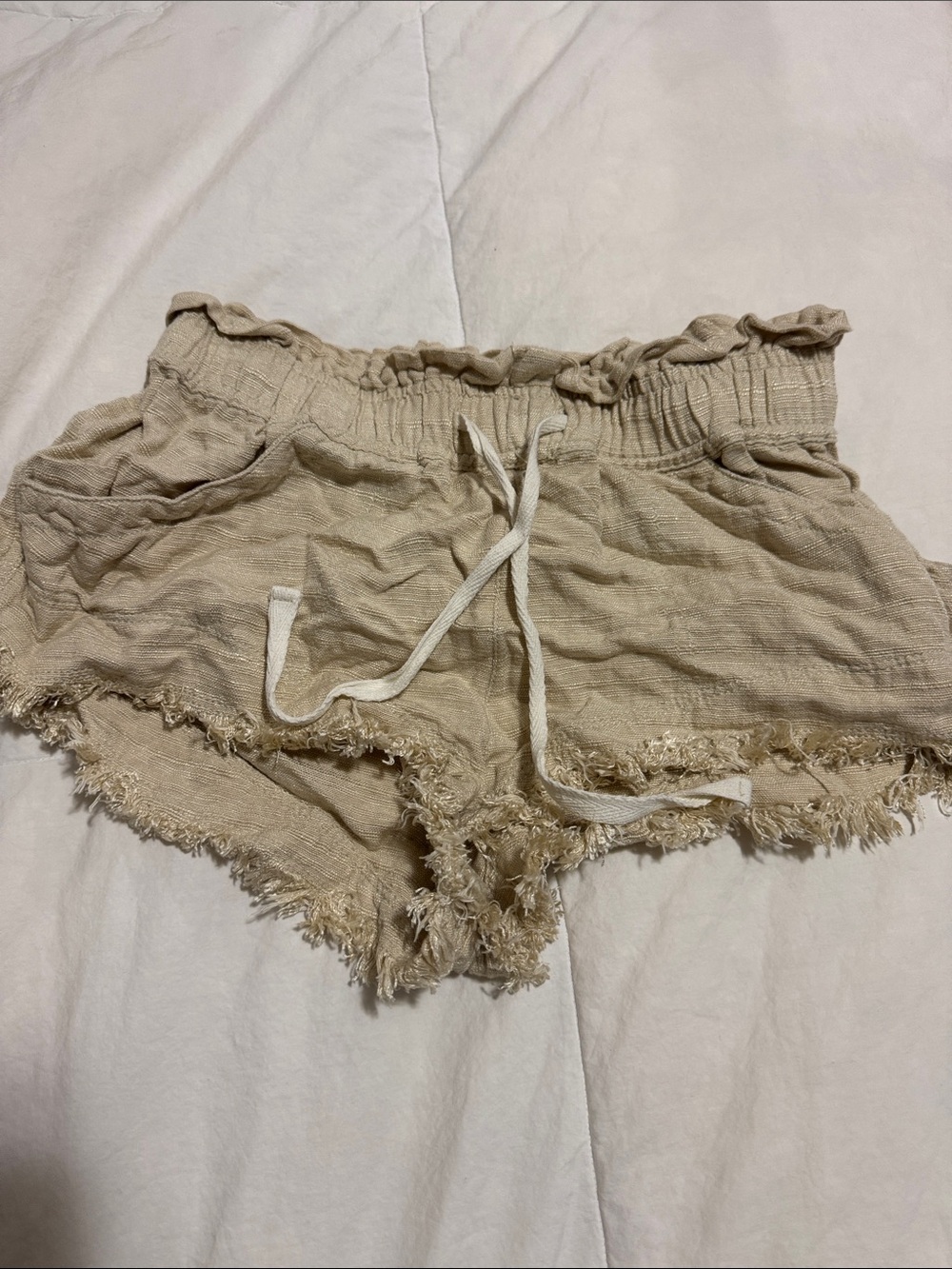 BDG Beige Frayed Tie-Waist Women’s Shorts